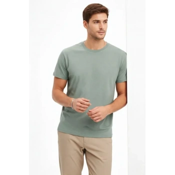 MARSiLYAN- Erkek Bisiklet Yaka Tişört Regular Kalıp Basic Pamuklu Günlük Kullanım T-shirt - Mint Yeşili