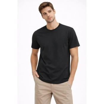 MARSiLYAN- Erkek Bisiklet Yaka Tişört Regular Kalıp Basic Pamuklu Günlük Kullanım T-shirt - Siyah