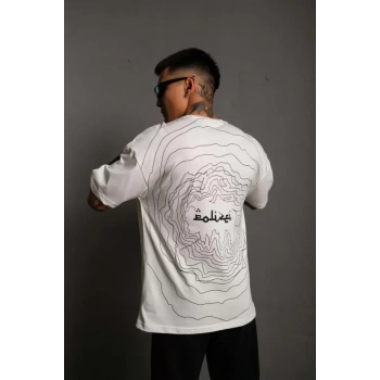 MARSiLYAN- Erkek Bisiklet Yakalı Sırt Baskılı Oversize T-Shirt - Beyaz
