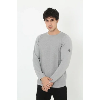 MARSiLYAN- Erkek Biskilet Yaka Kolu Armalı - Gri