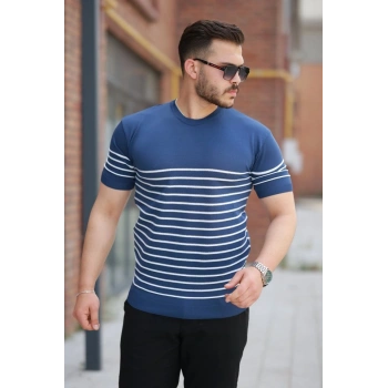 MARSiLYAN- Erkek çizgi Desenli Bisiklet Yaka Kısa Kollu T-sihrt