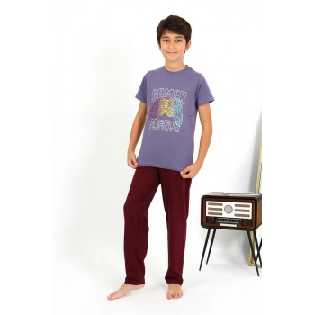 MARSiLYAN- Erkek Çocuk Kısa Kol Penye Pijama Takım Mor