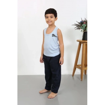 MARSiLYAN- Erkek Çocuk Sıfır Kol Penye Pijama Takım Mavi