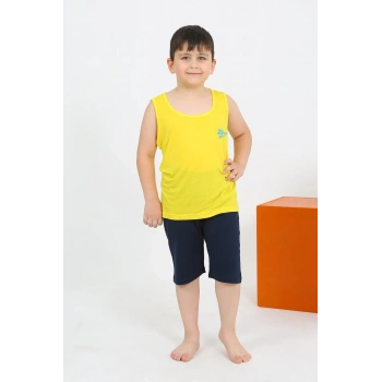 MARSiLYAN- Erkek Çocuk Sıfır Kol Şortlu Sarı Penye Pijama Takımı