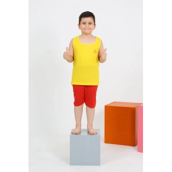 MARSiLYAN- Erkek Çocuk Sıfır Kol Şortlu Sarı Penye Pijama Takımı