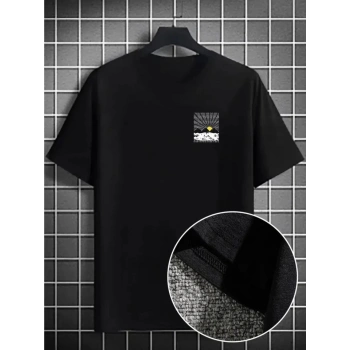 MARSiLYAN- Erkek Dağ Grafikli Tişört, Yaz Için Büyük Beden Rahat Tshirt