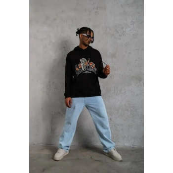 MARSiLYAN- Erkek DANKES Baskılı Kapüşonlu Sweat - Siyah