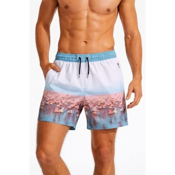 MARSiLYAN- Erkek Deniz Şortu Fermuarlı Cepli File Astarlı Hızlı Kuruyan Premium - Beyaz