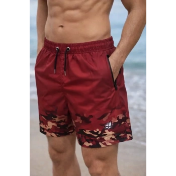 MARSiLYAN- Erkek Deniz Şortu Fermuarlı Cepli File Astarlı Hızlı Kuruyan Premium - Kırmızı