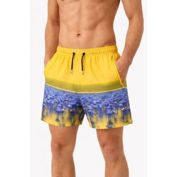 MARSiLYAN- Erkek Deniz Şortu Fermuarlı Cepli File Astarlı Hızlı Kuruyan Premium - Sarı