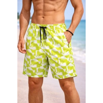 MARSiLYAN- Erkek Deniz Şortu Fermuarlı Cepli File Astarlı Hızlı Kuruyan Premium - Sarı