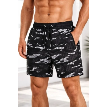 MARSiLYAN- Erkek Deniz Şortu Fermuarlı Cepli File Astarlı Hızlı Kuruyan Premium - Siyah