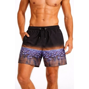 MARSiLYAN- Erkek Deniz Şortu Fermuarlı Cepli File Astarlı Hızlı Kuruyan Premium - Siyah