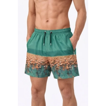 MARSiLYAN- Erkek Deniz Şortu Fermuarlı Cepli File Astarlı Hızlı Kuruyan Premium - Su Yeşili