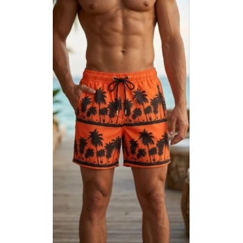 MARSiLYAN- Erkek Deniz Şortu Fermuarlı Cepli File Astarlı Hızlı Kuruyan Premium - Turuncu