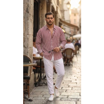 MARSiLYAN- Erkek Dikey Çizgili Yarım Oversize Gömlek