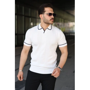 MARSiLYAN- Erkek Dokulu Desen Yakalı Kısa Kollu Tişört