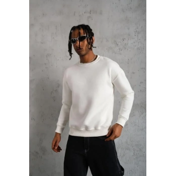MARSiLYAN- Erkek Düz Bisiklet Yaka Sweat - Beyaz