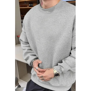 MARSiLYAN- Erkek Düz Bisiklet Yaka Sweat - Gri