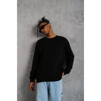 MARSiLYAN- Erkek Düz Bisiklet Yaka Sweat - Siyah