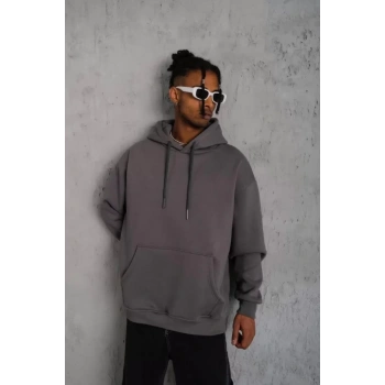 MARSiLYAN- Erkek Düz Kapüşonlu Sweat - Gri