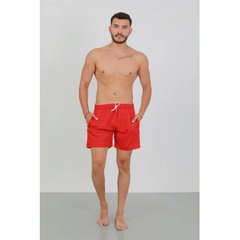 MARSiLYAN- Erkek Fermuarlı Cepli Deniz Şortu Kırmızı