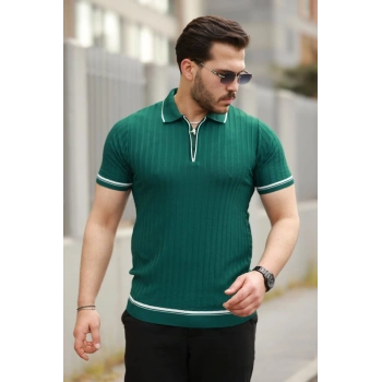 MARSiLYAN- Erkek Fermuarlı Yakalı Kısa Kollu T-shirt
