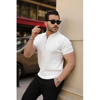 MARSiLYAN- Erkek Fermuarlı Yakalı Kısa Kollu Tshirt