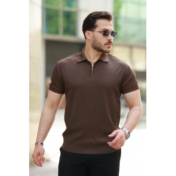 MARSiLYAN- Erkek Fermuarlı Yakalı Kısa Kollu Tshirt