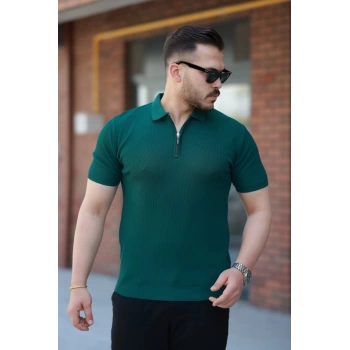 MARSiLYAN- Erkek Fermuarlı Yakalı Kısa Kollu Tshirt
