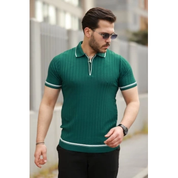 MARSiLYAN- Erkek Fermuarlı Yakalı Kısa Kollu Tshirt