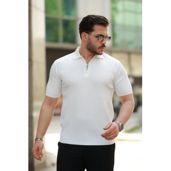 MARSiLYAN- Erkek Fermuarlı Yakalı Kısa Kollu Tshirt