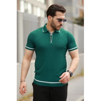 MARSiLYAN- Erkek Fermuarlı Yakalı Kısa Kollu Tshirt