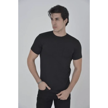 MARSiLYAN- Erkek File Cepli Slim Fit T-shirt - Siyah