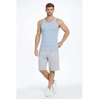 MARSiLYAN- Erkek Fitilli Atlet Sıfır Yaka Slim Fit Arka Baskılı Spor Atlet - Bebe Mavisi