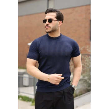 MARSiLYAN- Erkek Fitilli Bisiklet Yaka Triko Tişört