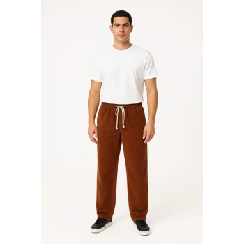 MARSiLYAN- Erkek Fitilli Kadife Cepli Buggy Pantolon Oversize Rahat Kalıp - Kahverengi
