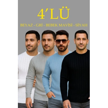 MARSiLYAN- Erkek Fitilli Triko Kazak 4’lü Set – Beyaz, Bebek Mavisi, Gri, SiyahKalın Dokuma Pamuklu Regular Fit Bisiklet Yaka Uzun Kollu Kışlık Ve Baharlık Rahat Triko Kombini