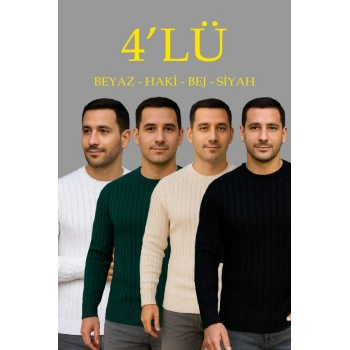 MARSiLYAN- Erkek Fitilli Triko Kazak 4’lü Set – Beyaz, Haki, Bej, SiyahKalın Dokuma Pamuklu Regular Fit Bisiklet Yaka Uzun Kollu Kışlık Ve Baharlık Rahat Triko Kombini