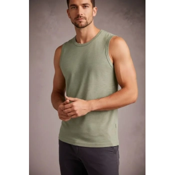MARSiLYAN- Erkek Flamlı Kumaş Sıfır Kolsuz Atlet Basic Spor Üst, Günlük Ve Fitness Kullanımına Uygun - Mint Yeşili