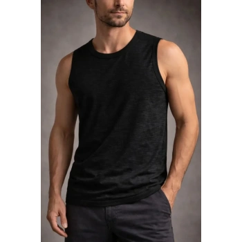 MARSiLYAN- Erkek Flamlı Kumaş Sıfır Kolsuz Atlet Basic Spor Üst, Günlük Ve Fitness Kullanımına Uygun - Siyah