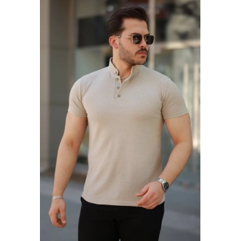 MARSiLYAN- Erkek Hakim Yaka Dokuma Pamuklu Kumaş Kısa Kollu Tshirt