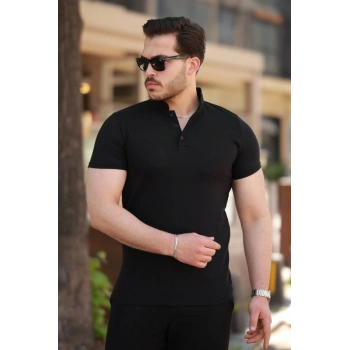 MARSiLYAN- Erkek Hakim Yaka Dokuma Pamuklu Kumaş Kısa Kollu Tshirt