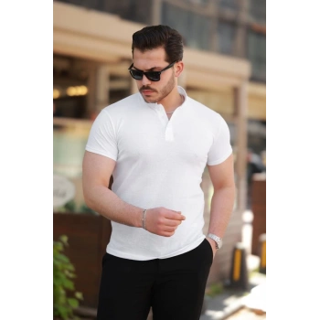 MARSiLYAN- Erkek Hakim Yaka Dokuma Pamuklu Kumaş Kısa Kollu Tshirt