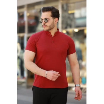 MARSiLYAN- Erkek Hakim Yaka Dokuma Pamuklu Kumaş Kısa Kollu Tshirt