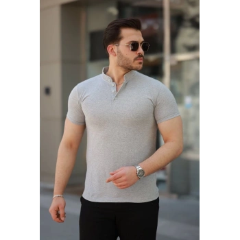 MARSiLYAN- Erkek Hakim Yaka Dokuma Pamuklu Kumaş Kısa Kollu Tshirt