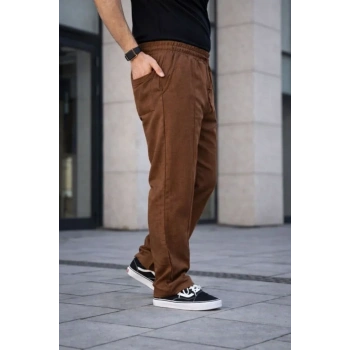 MARSiLYAN- Erkek Keten Cepli Çıma Dikişli Jogger Buggy Pantalon Rahat Kalıp - Kahverengi