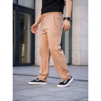 MARSiLYAN- Erkek Keten Cepli Çıma Dikişli Jogger Buggy Pantalon Rahat Kalıp - Kahverengi