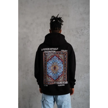 MARSiLYAN- Erkek Kilim Desen Kapüşonlu - Siyah