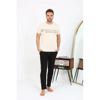 MARSiLYAN- Erkek Kısa Kol Penye Pijama Takımı Krem